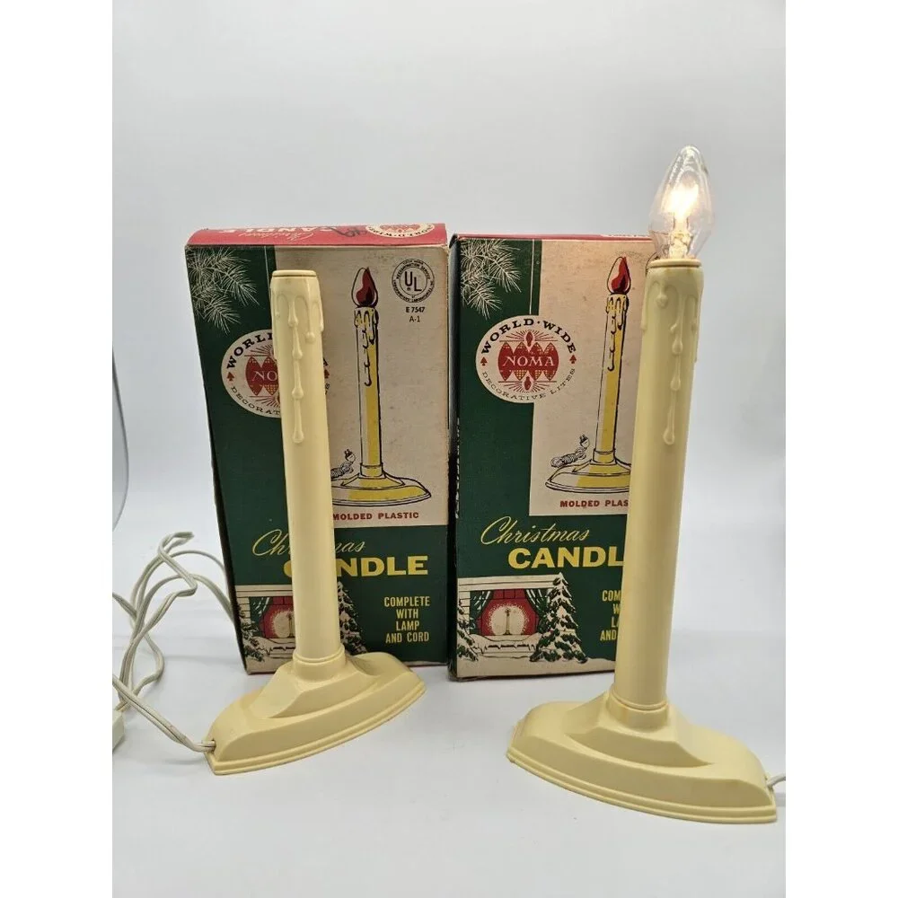 Noma Christmas Candle Vintage Holiday Window Decoration Plastic Light Lot of 2
